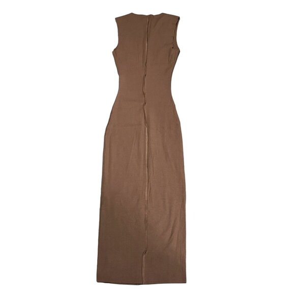 Naked Wardrobe All Snatched Up Ribbed Bodycon Midi Dress Sz Small Womens Taupe C - Picture 1 of 6